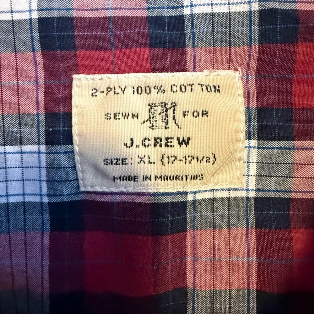 J. Crew Red and Black Plaid‎ Men's Shirt Size XL Plain Button Down LongSleeve